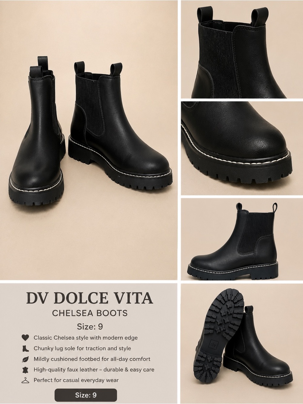 DV by Dolce Vita Black Lug Chelsea Boots